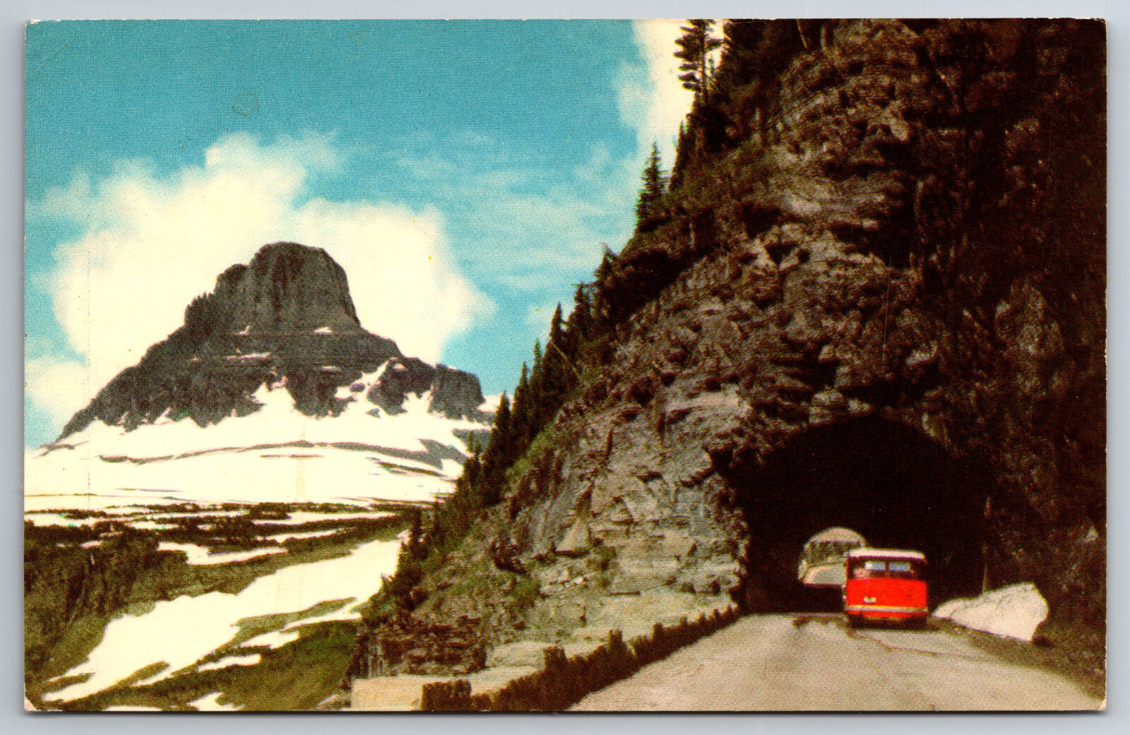 MT, Mt. Clements Highway Tunnel, 50s Car, Vintage Postcard