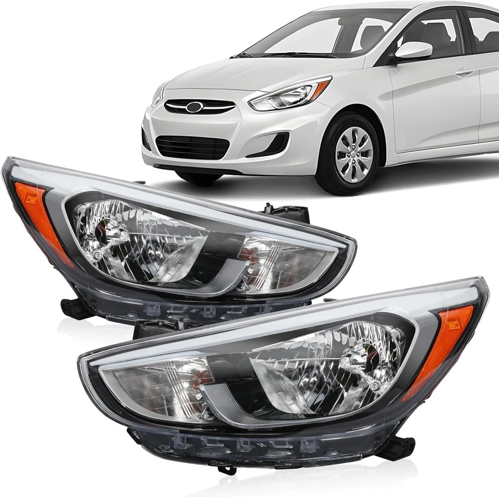 Black Headlights for Hyundai Accent 2015-2017, Left & Right