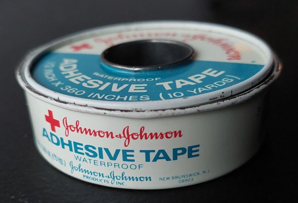 JOHNSON & JOHNSON, WATERPROOF ADHESIVE TAPE TIN. MADE IN U.S.A.