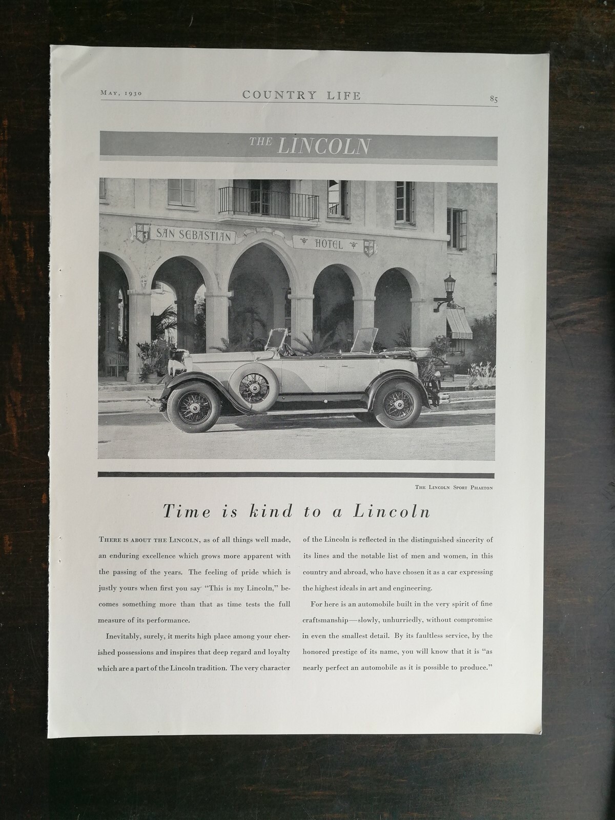 Vintage 1930 Lincoln Sport Phaeton Full Page Original Ad