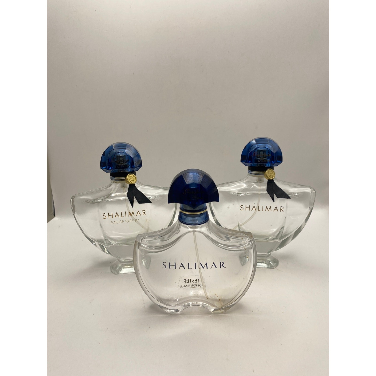 Guerlain Shalimar Empty Perfume Bottles Lot of 3 Blue Caps