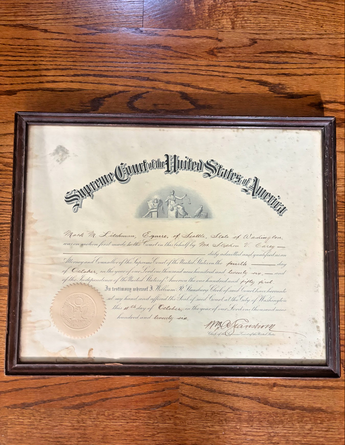 COOL Antique 1926 U.S. Supreme Court Certificate