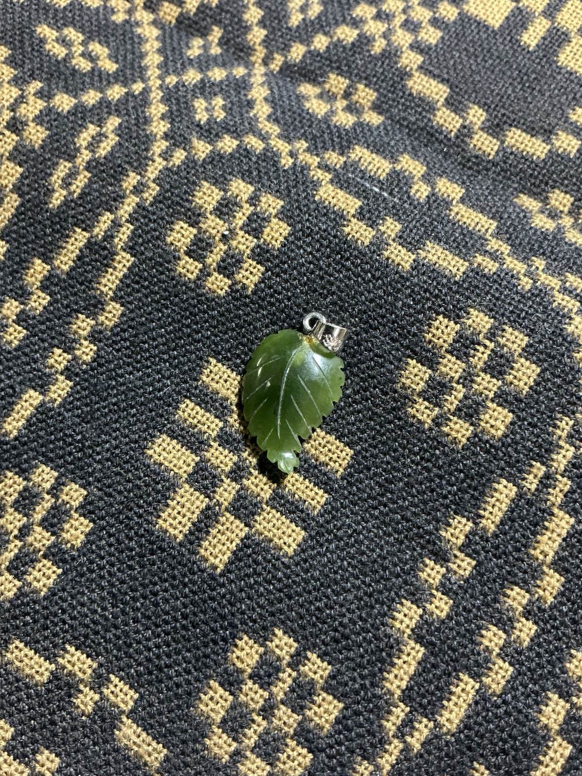 Vintage Jade Leaf Petal Pendent, Silver Bail, 1.5g