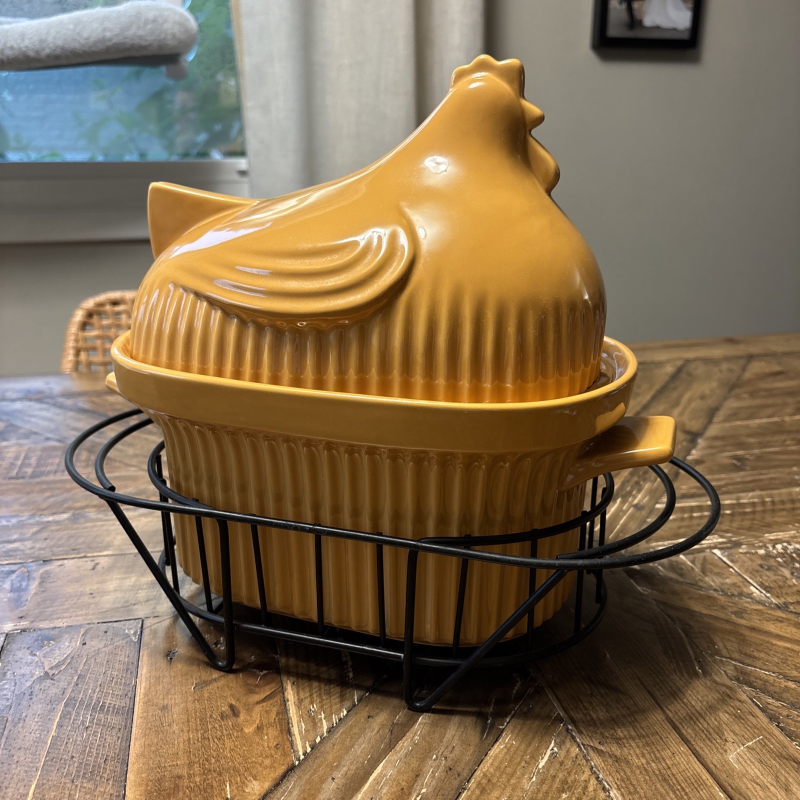 Temp-tations by Tara Large 3 Qt. Chicken Baker With Rack Mustard Yellow Temp-tations by Tara Large 3 Qt. Chicken Baker With Rack Mustard Yellow