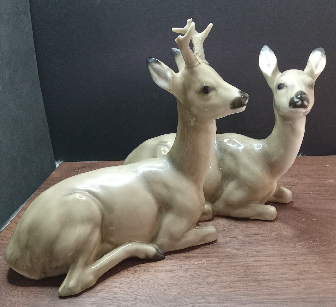 Hutschenreuther Selb LHS Germany Kunstabteilung US Zone Deer Buck Doe Large Rare Hutschenreuther Selb LHS Germany Kunstabteilung US Zone Deer Buck Doe Large Rare