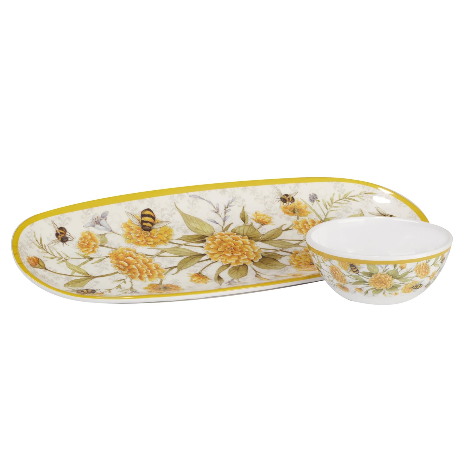 Certified International as Bee Oval Tray Dip Bowl Multicolor 15 inch inches