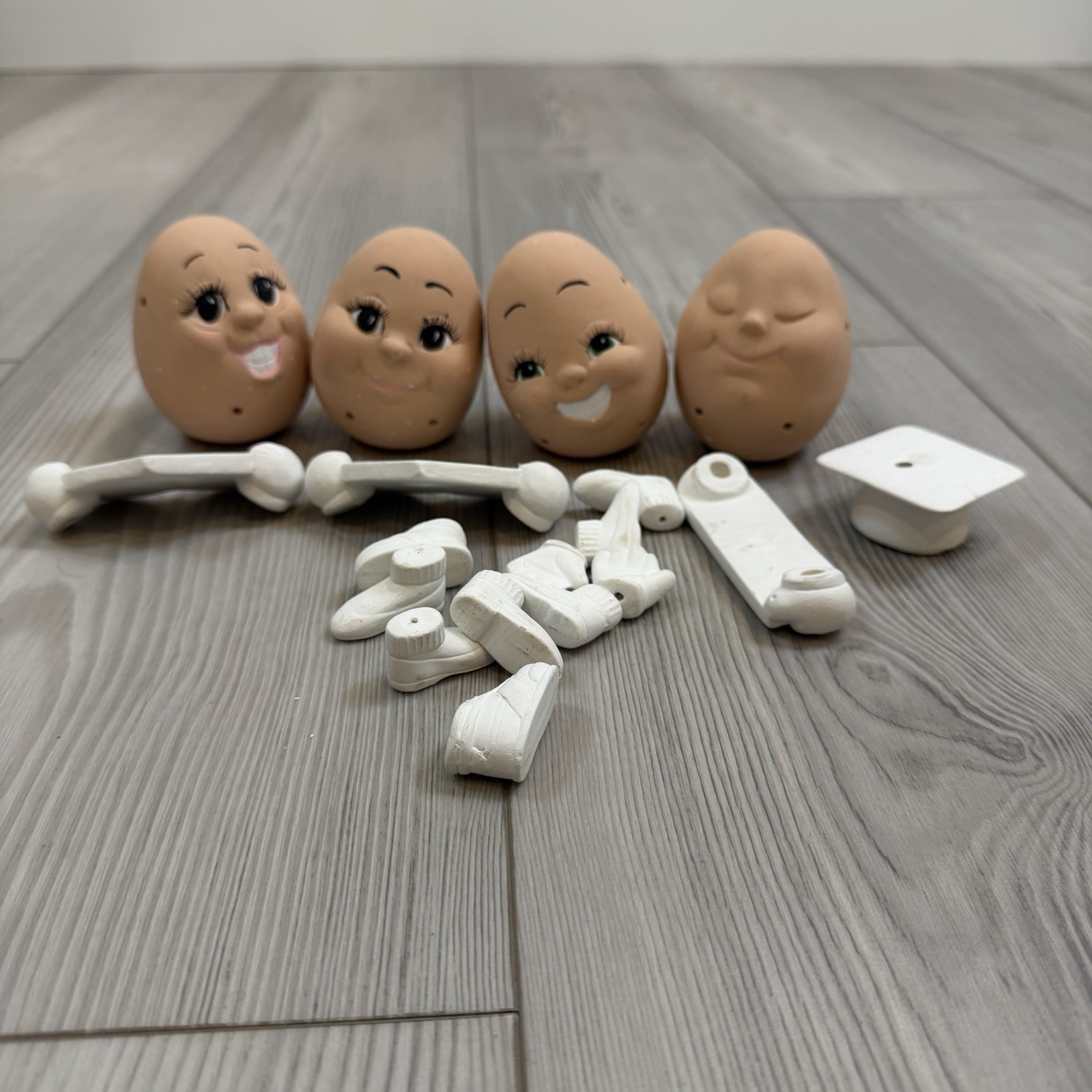 Vintage Anthropomorphic Egg Ceramic Pieces Kimple