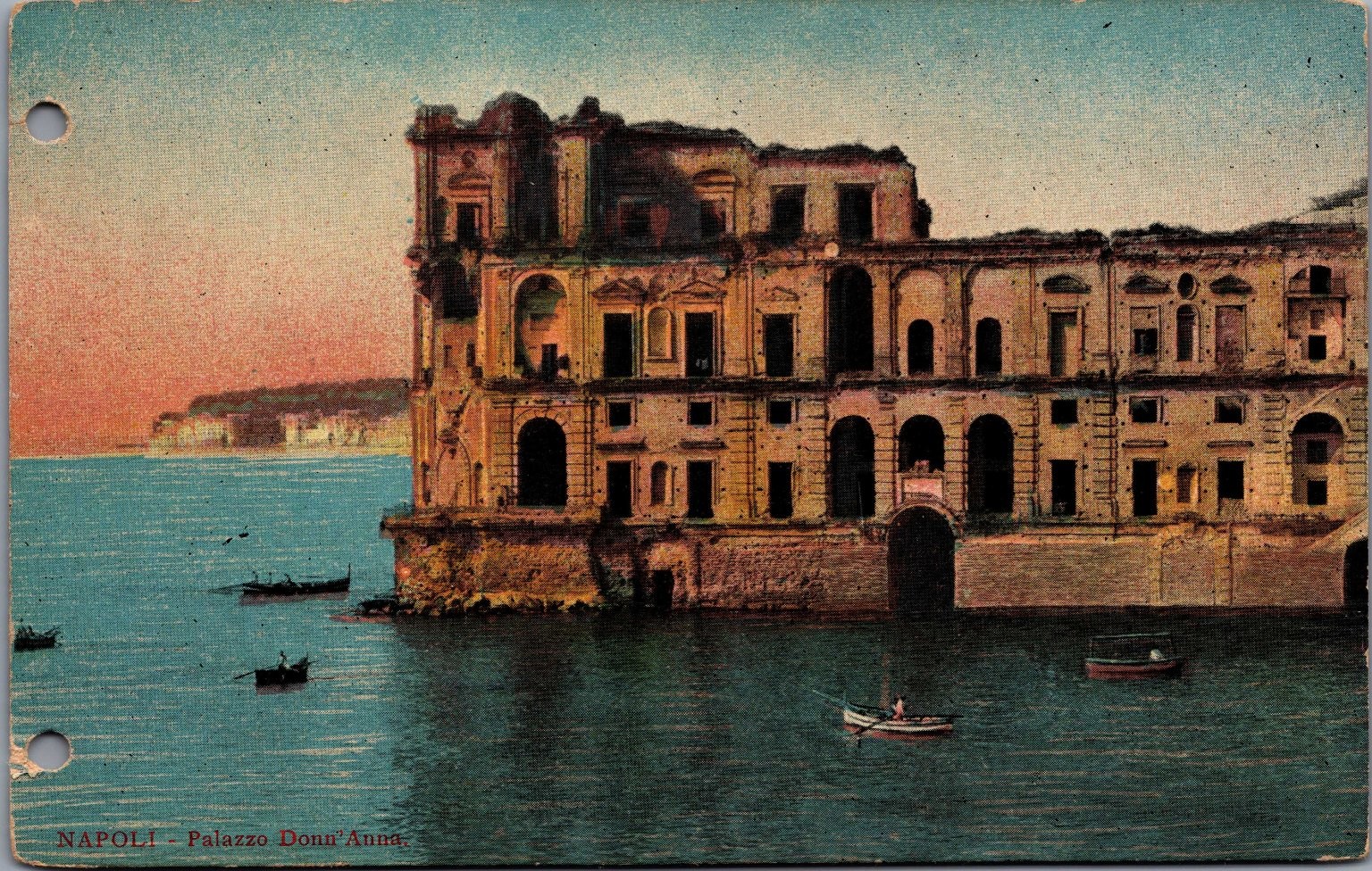 Vintage NAPOLI Italy Palazzo Donn\'Anna Coastal View Linen Postcard
