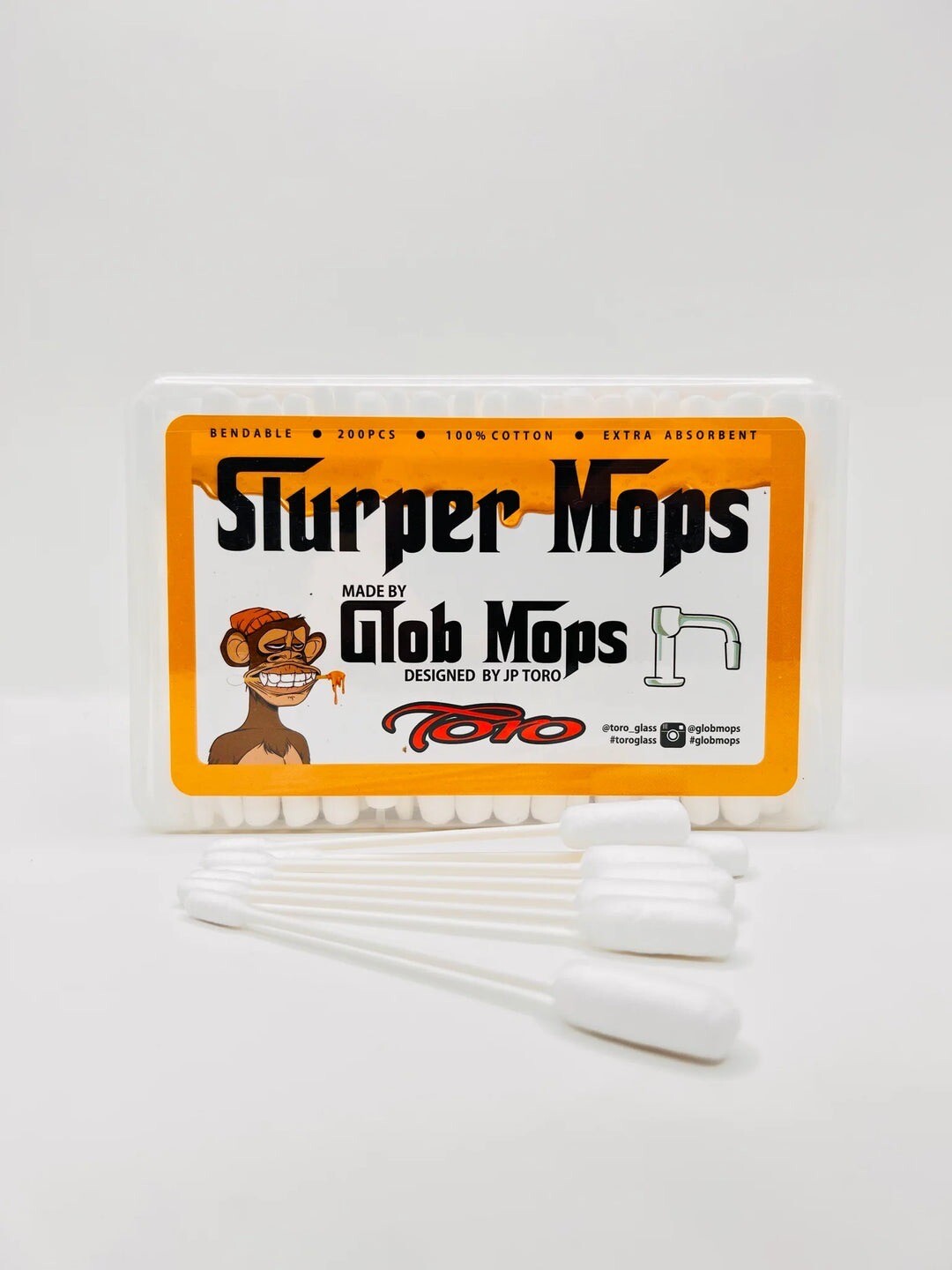 Glob Mops Slurper Mops 2 Pack - 400 Swabs - Bendable Extra Absorbent 100% Cotton