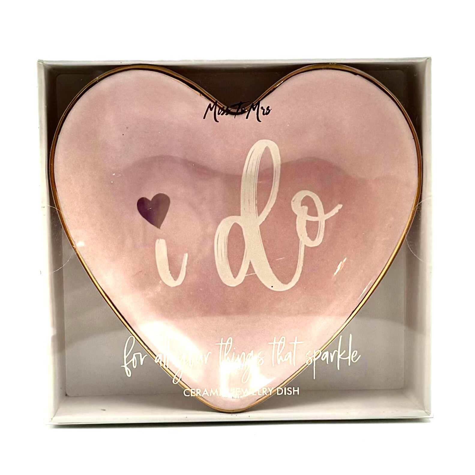 Miss To Mrs. Ceramic Heart Shaped Trinket Dish “I Do” Pink