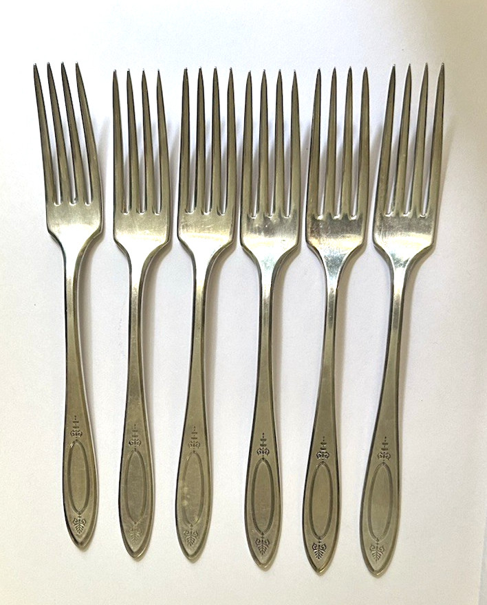 Set of 6 Vtg Oneida Community Adam Pattern Dinner Forks  Silverplate  No Mono
