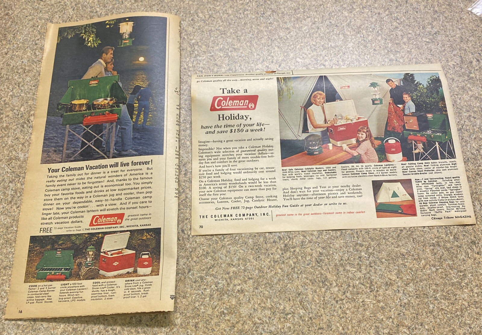 2 LOT Vintage 1960s Coleman Outdoor ADS Tent Lantern Stove Thermos Wichita KS 2 LOT Vintage 1960s Coleman Outdoor ADS Tent Lantern Stove Thermos Wichita KS
