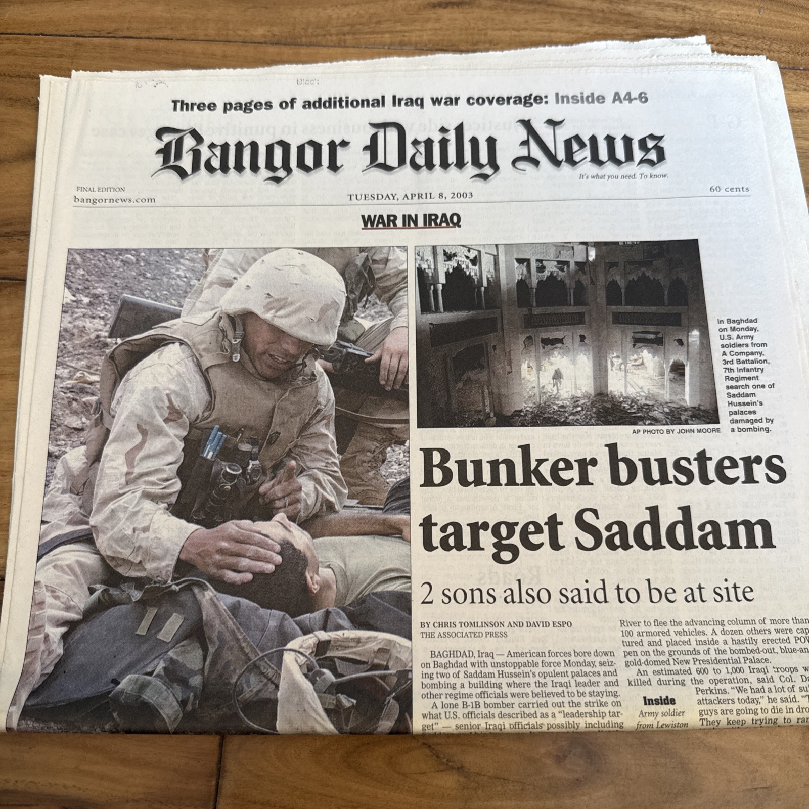 April 8 2003 Bangor Daily News Newspaper Maine Iraq War Georgia Pacific Old Town