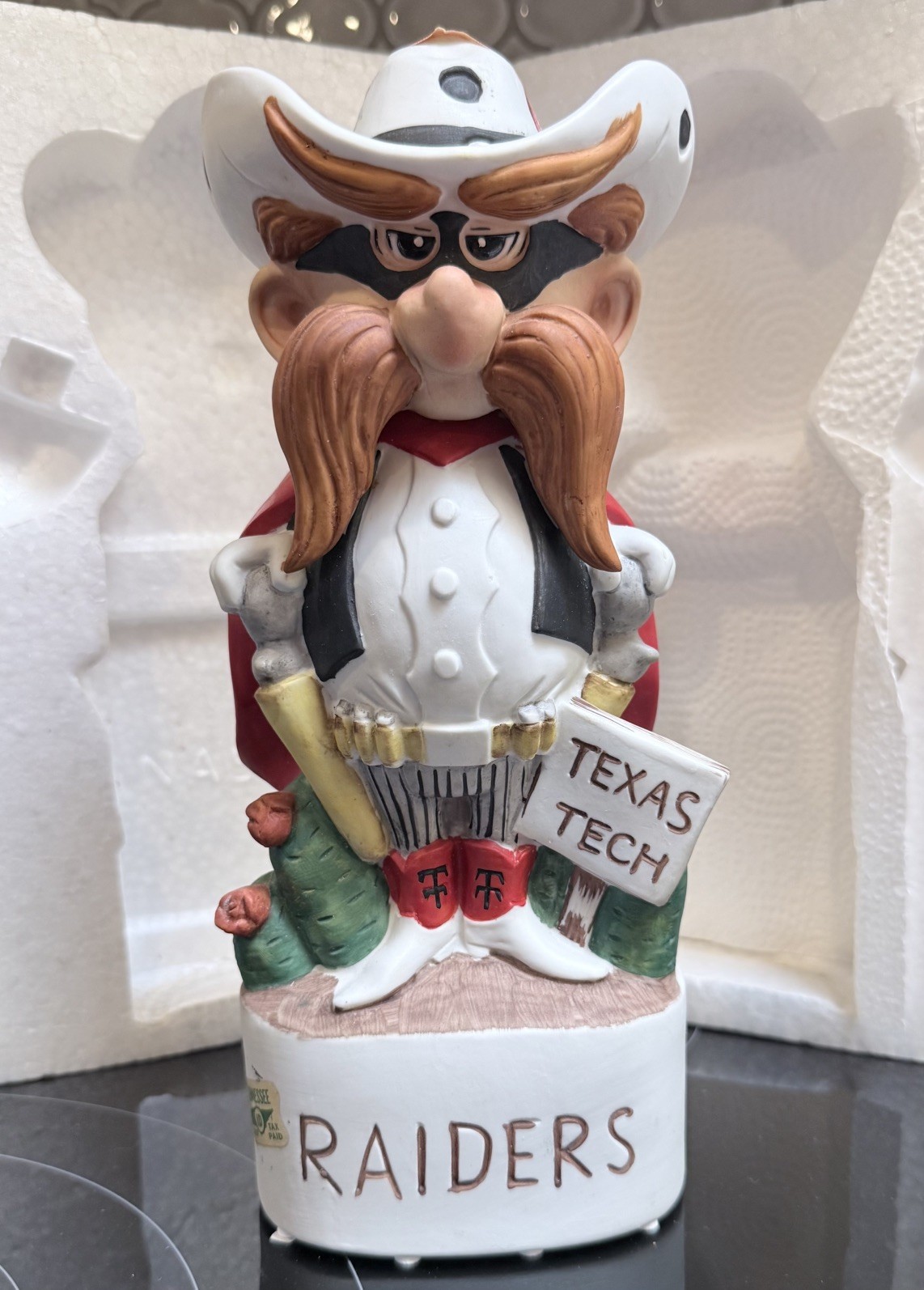 MINT 1972 McCormick Texas Tech Red Raiders Decanter Styrofoam Box Pristine  