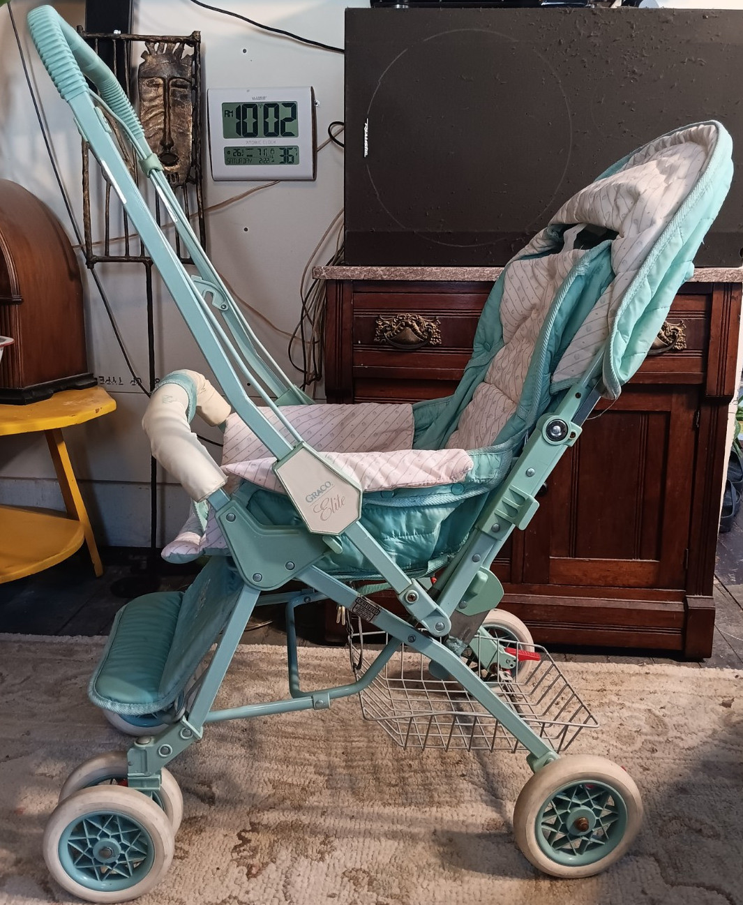 Vintage 1990\'s Graco Elite Doll Baby Cat Stroller PROP Display Chrome Blue