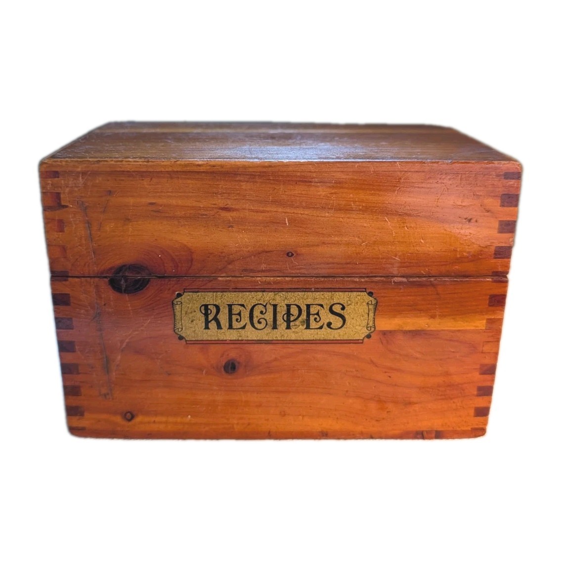 Vintage Wood Cedar Recipe Box With Dovetail Joint Construction Pilliod 6x4x3.25\