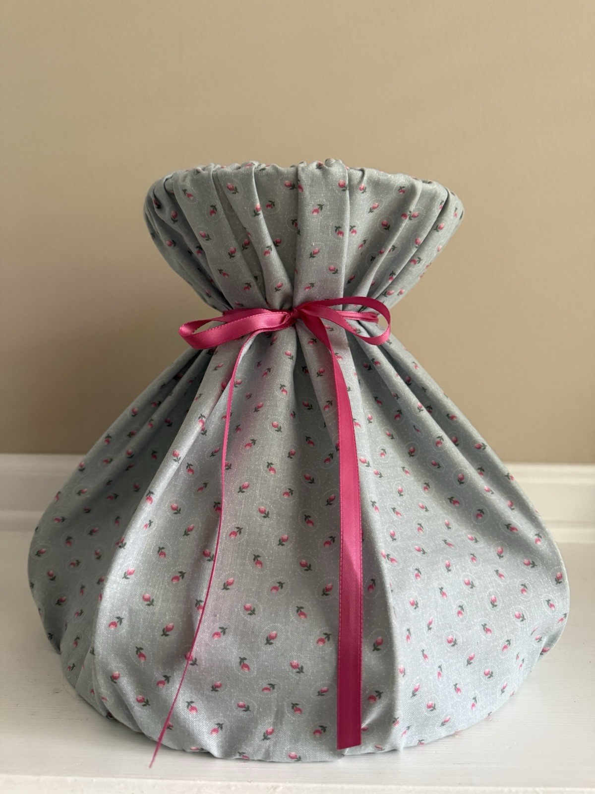 Vintage Grandma Core Blue W/ Pink Floral Handmade Lamp Shade 10”x11”