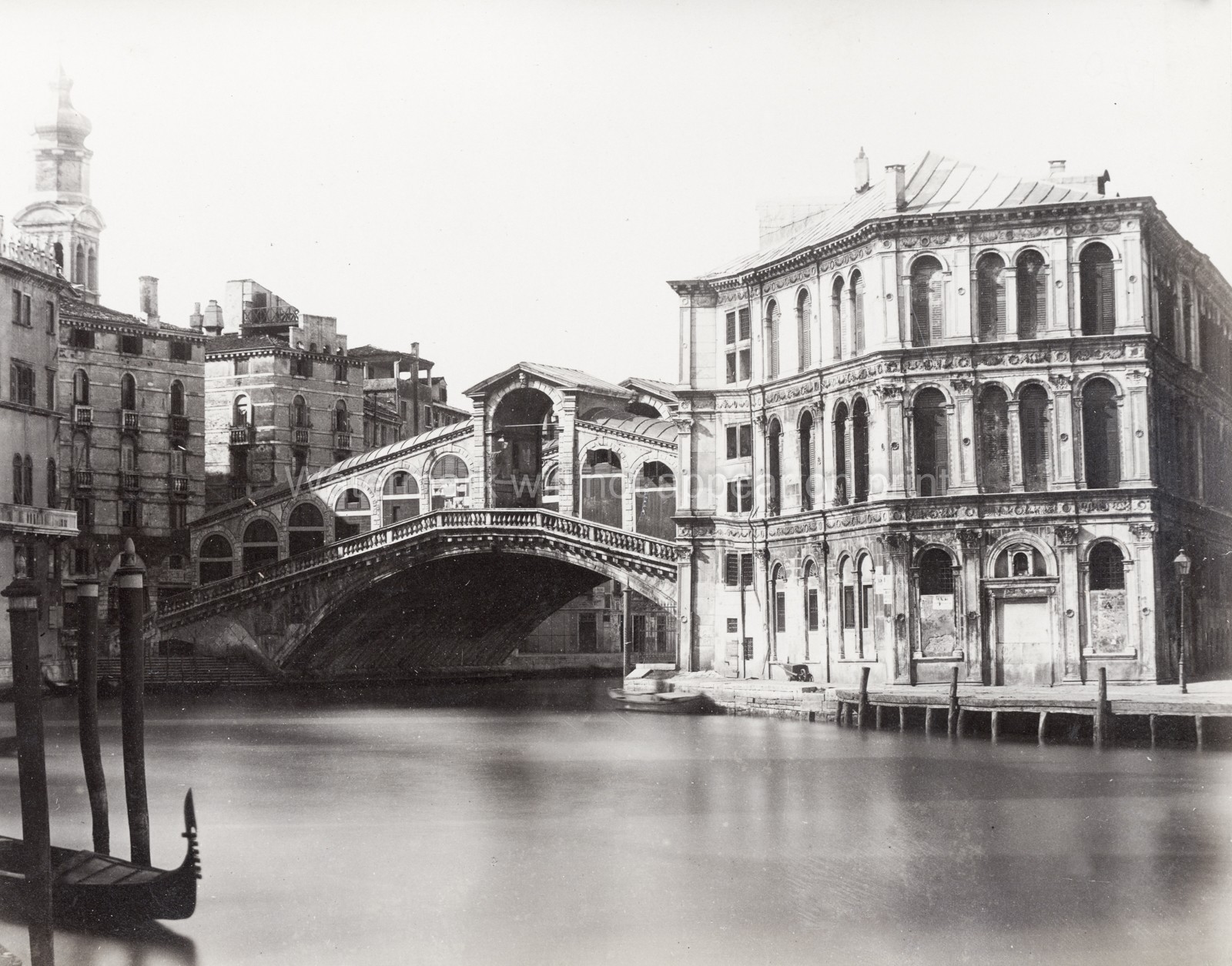 Venice Italy Rialto Bridge Grand Canal Gondola Architecture Vtg. Photo 19thC.