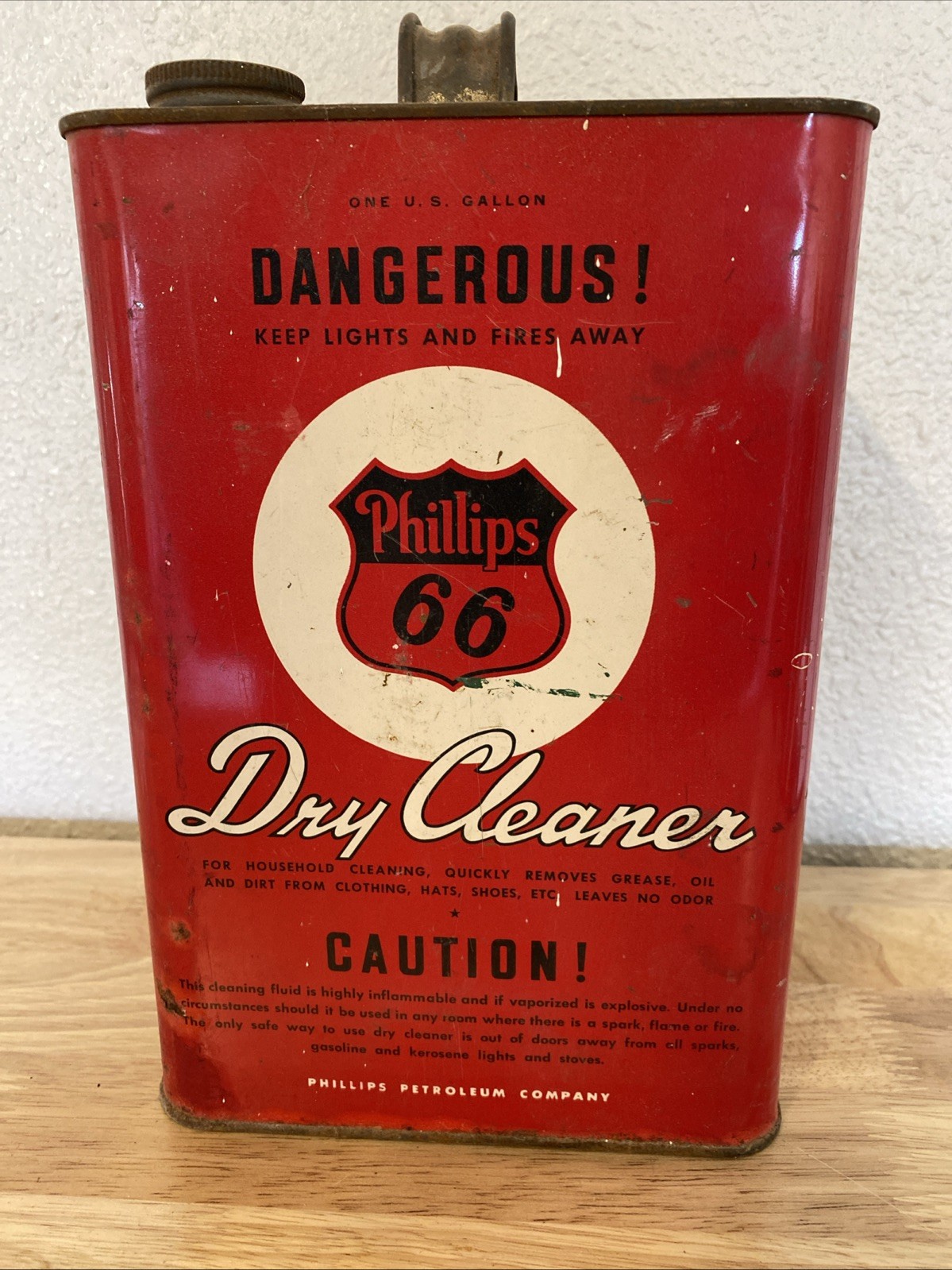 Vintage PHILLIPS 66 Dry Cleaner Can 1 Gallon 1940s-50s Red/ White / Black RARE
