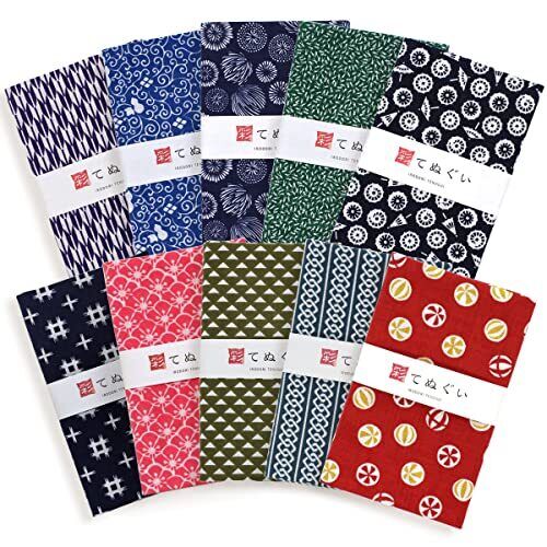 Japanese Tenugui Cotton Set of 10 Komon Classic Pattern-C 33 x 90cm New Gift 