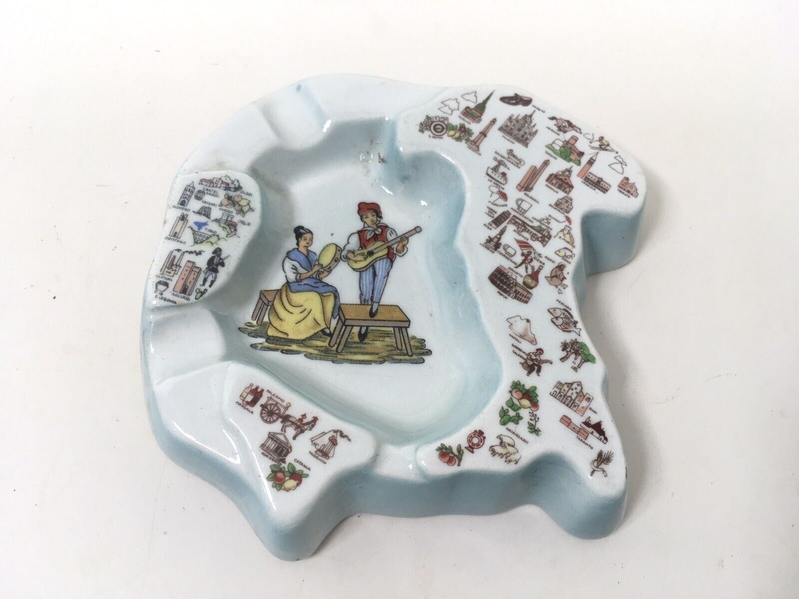 Italy Map Ashtray Roma Trinita Dei Monti Vintage Souvenir Ash Tray Ceramic Dish