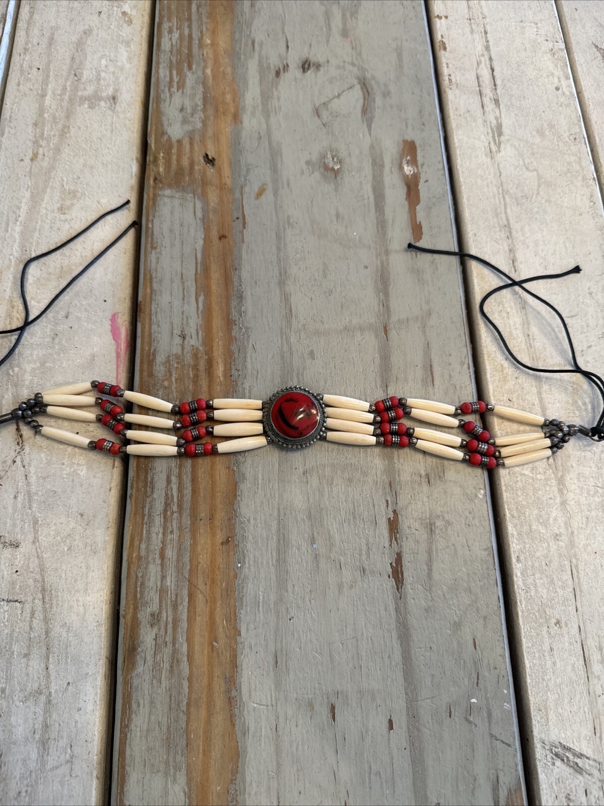 Vintage NATIVE AMERICAN CHOKER 4 Row Red Stone NOT PLASTIC
