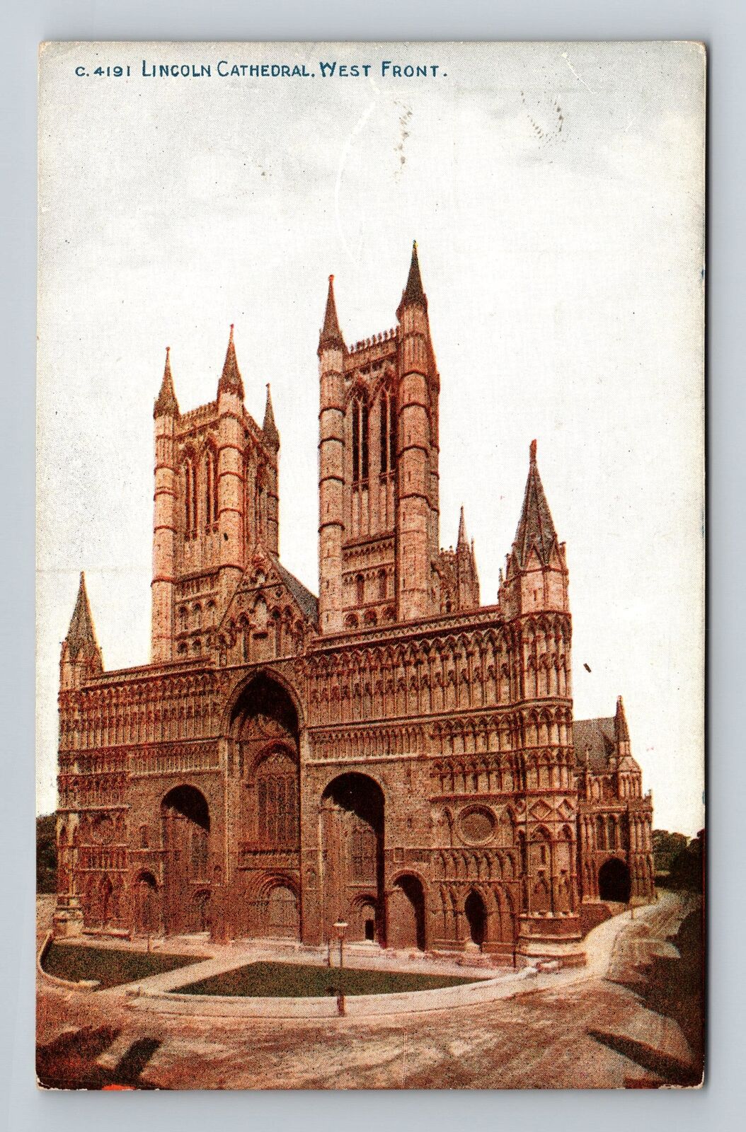 Lincoln-England, West Front Lincoln Cathedral, Vintage Postcard