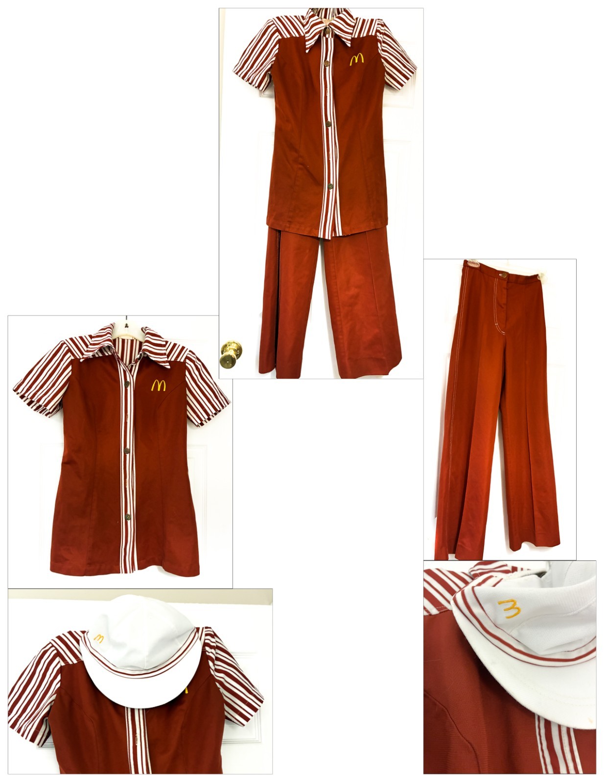 Near Mint Vintage1970\'s McDonald\'s Employee,Burnt Orange, Full Uniform, size 2/4