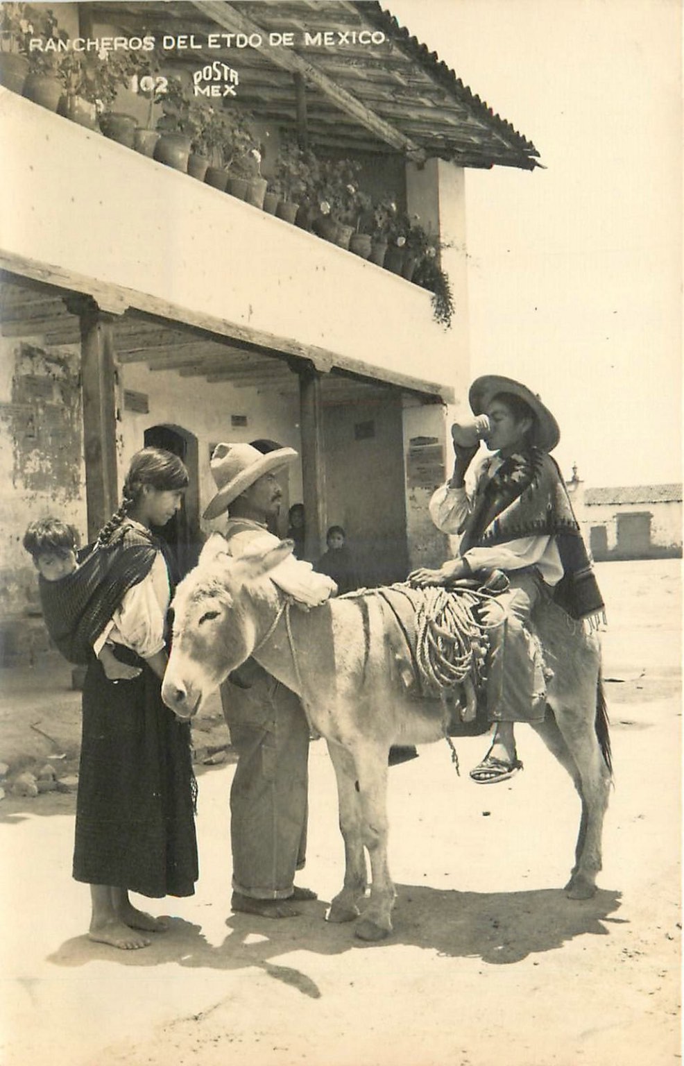 Vintage Real Photo Postcard Burro Rancheros del Estado de Mexico RPPC 1930s Vintage Real Photo Postcard Burro Rancheros del Estado de Mexico RPPC 1930s