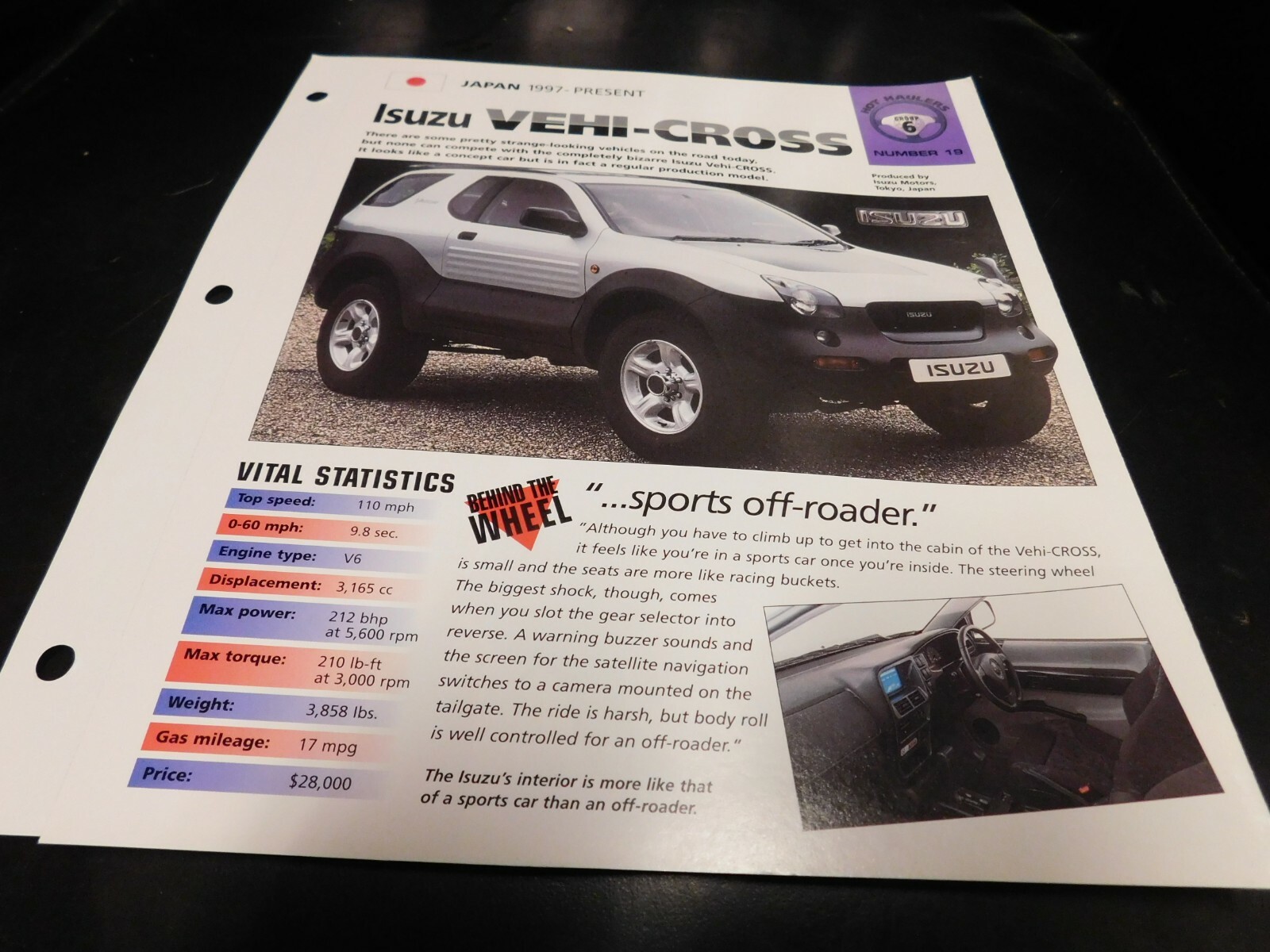 1997+ Isuzu Vehi-Cross Spec Sheet Brochure Photo Poster