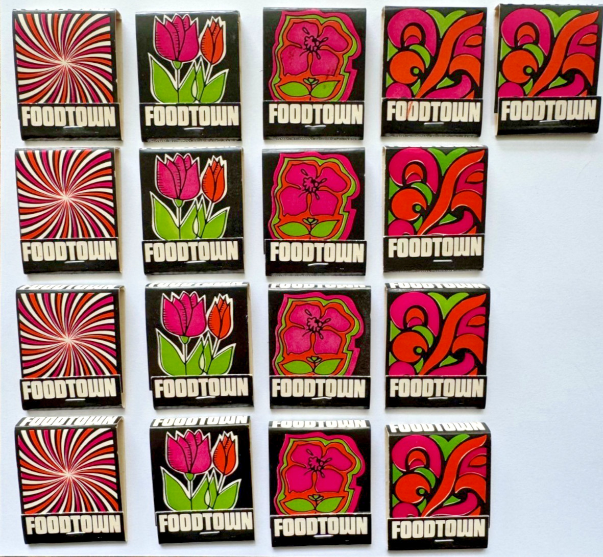 Lot of 17 ~ FOODTOWN Psychedelic Matchbooks Vintage Unused Complete Excellent