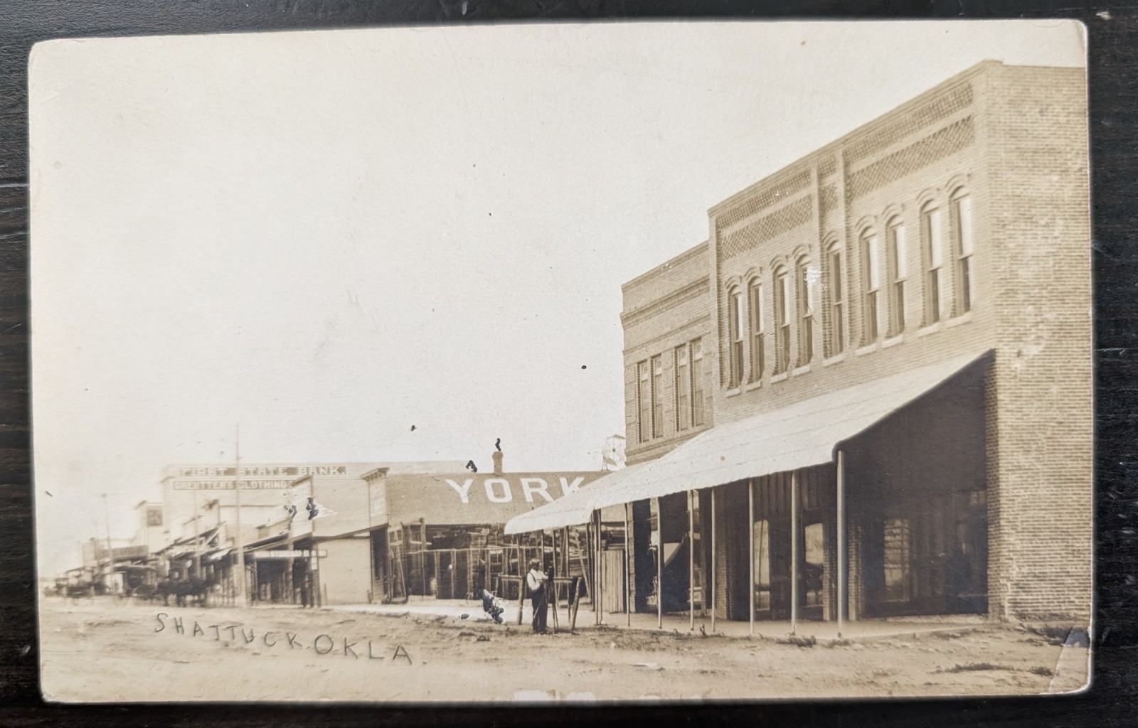 Rare RPPC Shattuck Oklahoma Street View Creutters Clothing, York, Bank Postcard