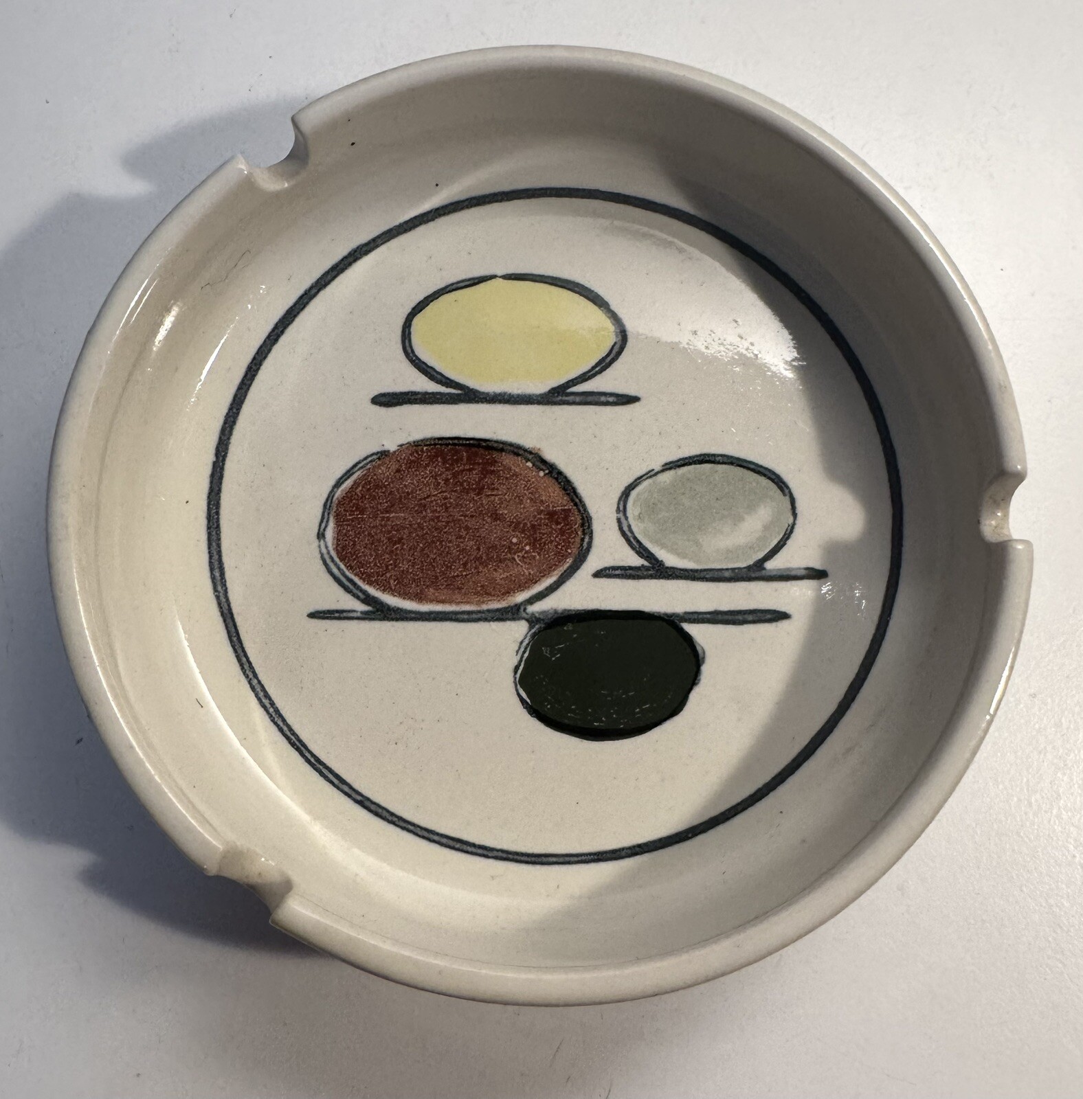 Vintage 1970\'s Abstract 3 Cigarette Slot Ceramic Ashtray 