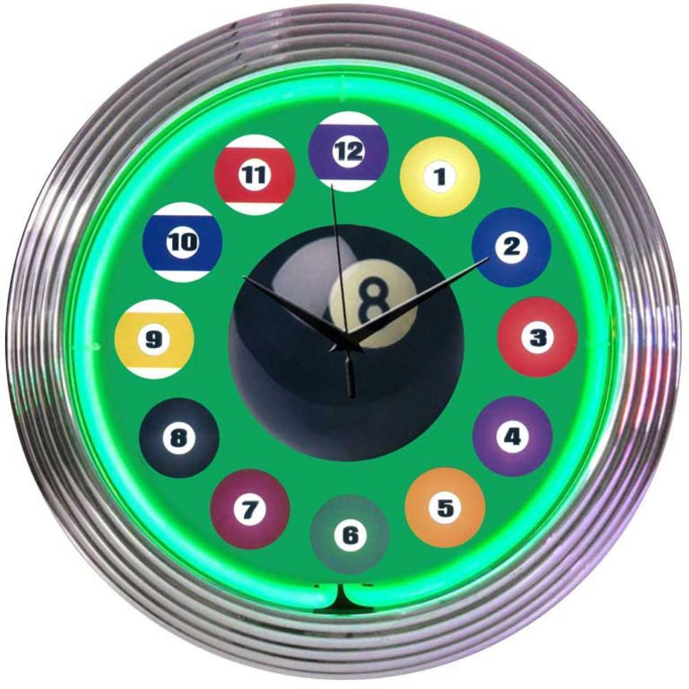 8 Ball  Neon Clock Sign Billiards Cue Pool Gameroom Bar pool room wall lamp