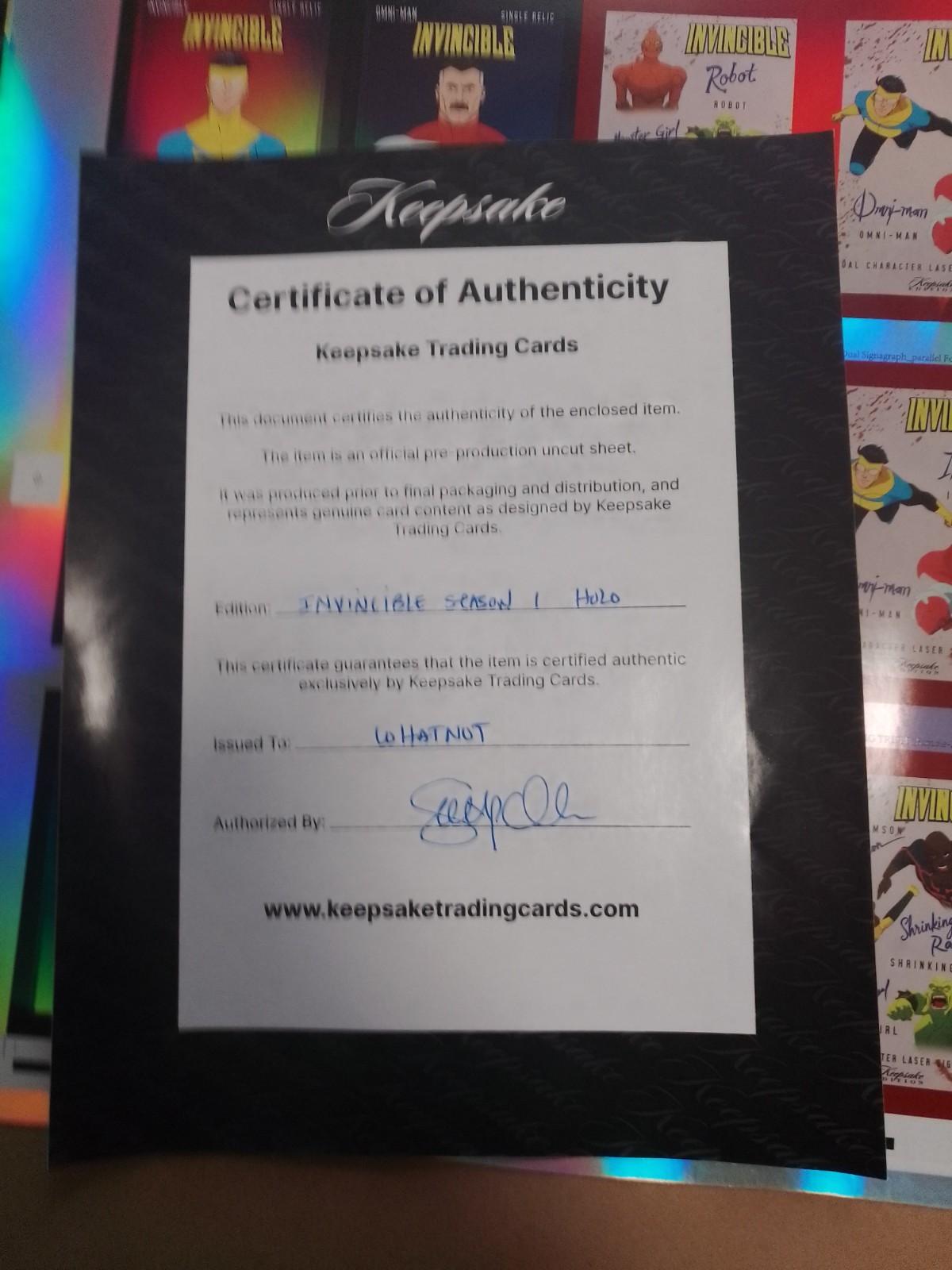 Keepsake Invincible S1 Holo Uncut Sheet Relics/Red/Signagrap(24 Cards With COA)