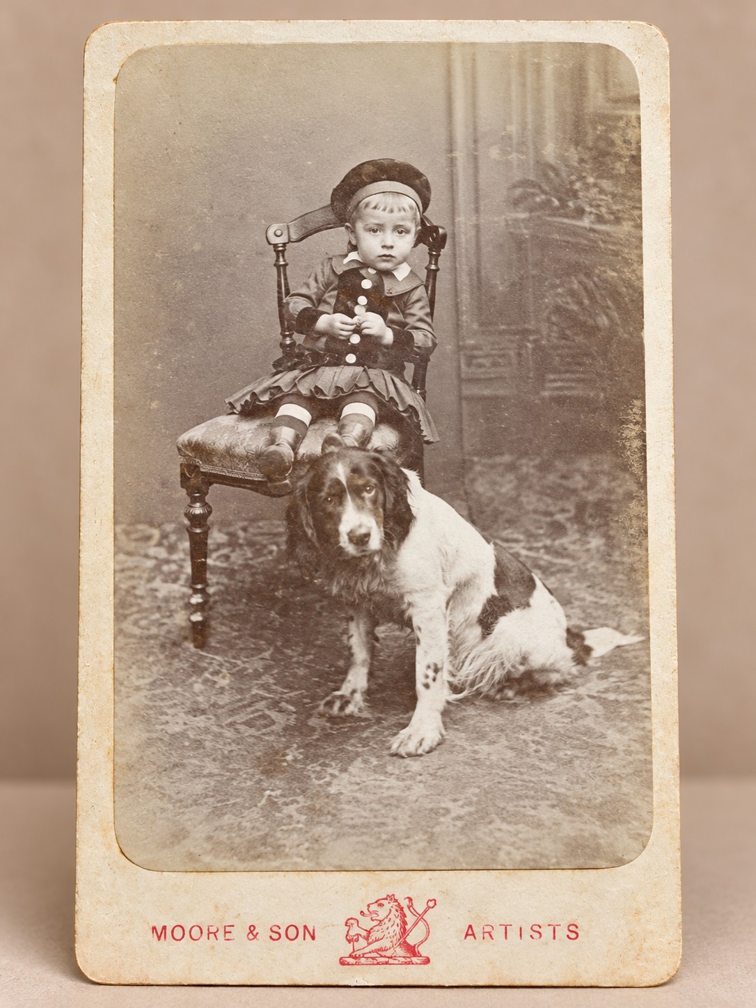 A Boy & His Dog — Antique Victorian Cabinet Card, c. 1890