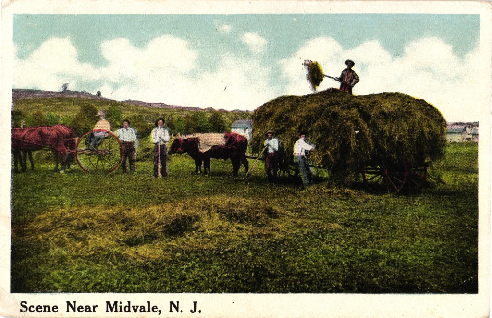 NEW JERSEY Midvale Countryside Horses Wagon Farming Hay c1914 Postcard