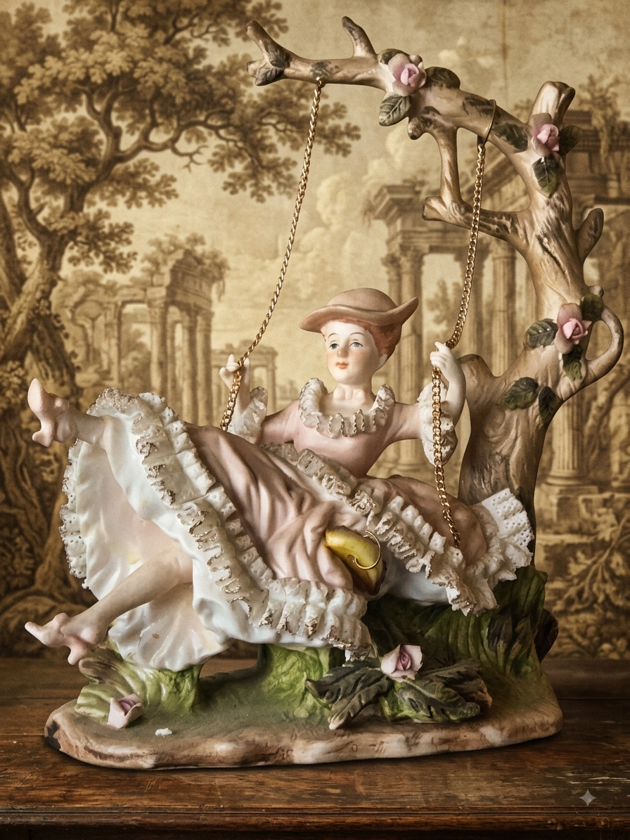 Lenwile Ardalt bisque porcelain girl on a swing