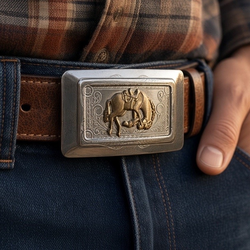 Oklahoma City Rodeo Bucking Horse Belt Buckle Nickel Silver Western 3.25x2