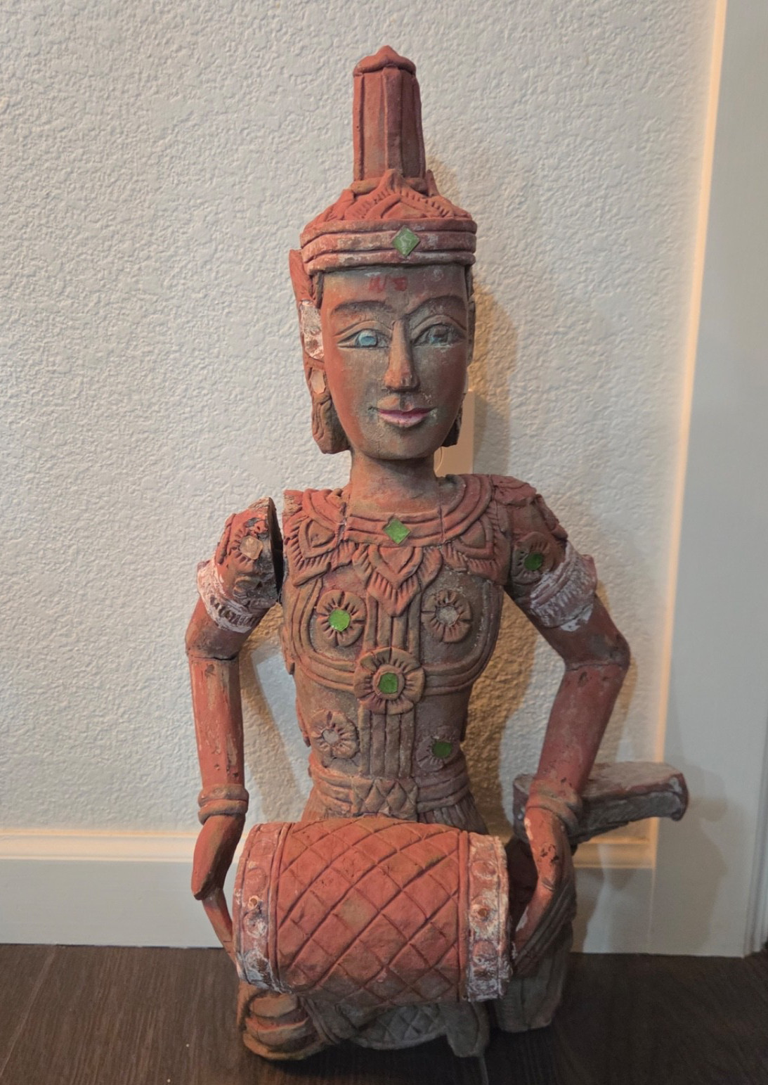 Vintage Mid 20th c. Heavy Solid Teak or Rosewood Thai or Burma Musician Statute