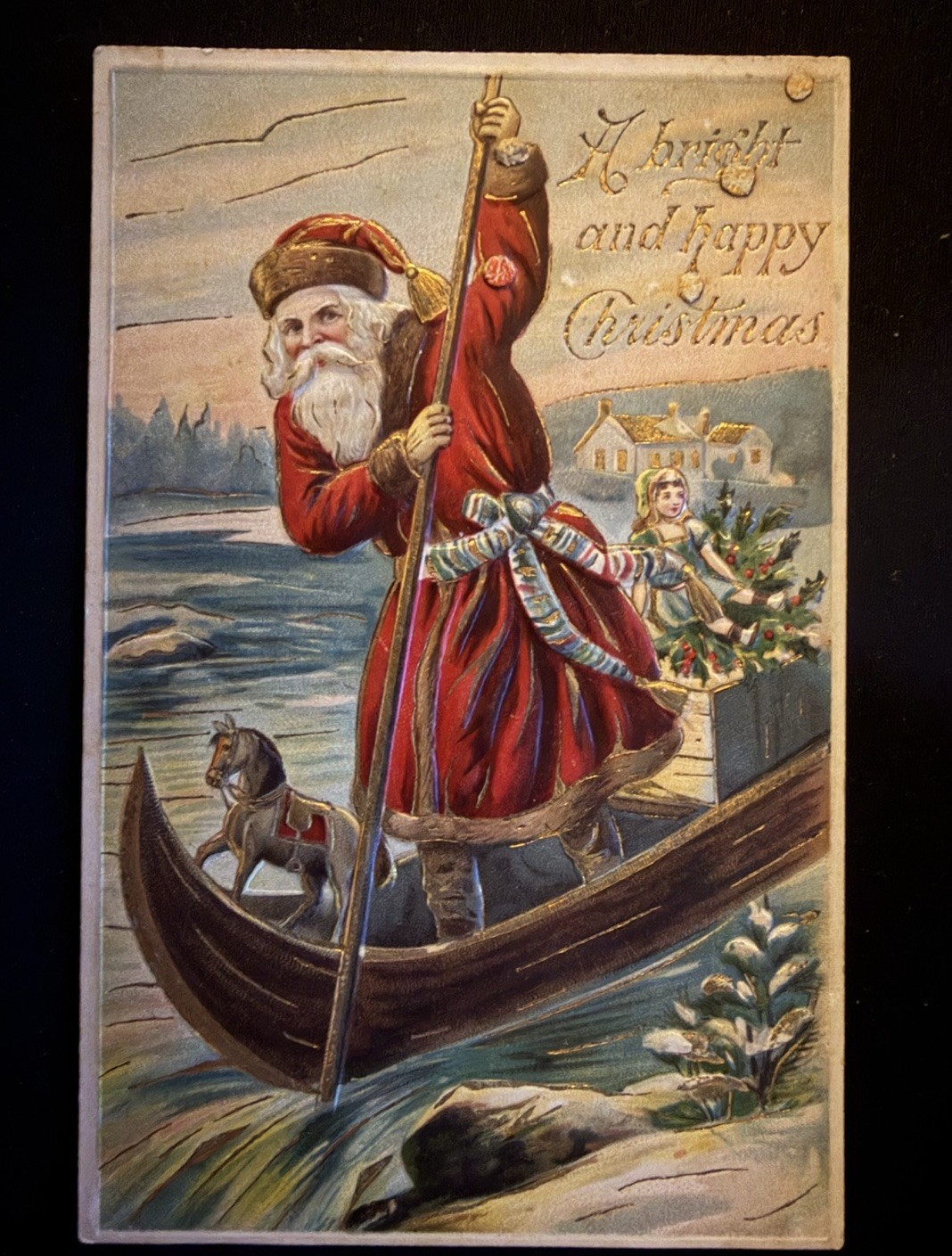 Rare~ Santa Claus in Canoe~Boat~w/ Toys~Vintage Antique Christmas Postcard~s995 Rare~ Santa Claus in Canoe~Boat~w/ Toys~Vintage Antique Christmas Postcard~s995