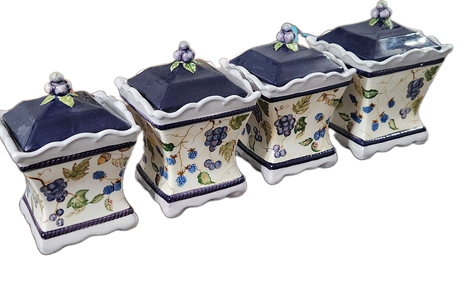 4 pc Set Vintage Capriware Canister Hand Painted Purple Grapes/Blue Raspberries