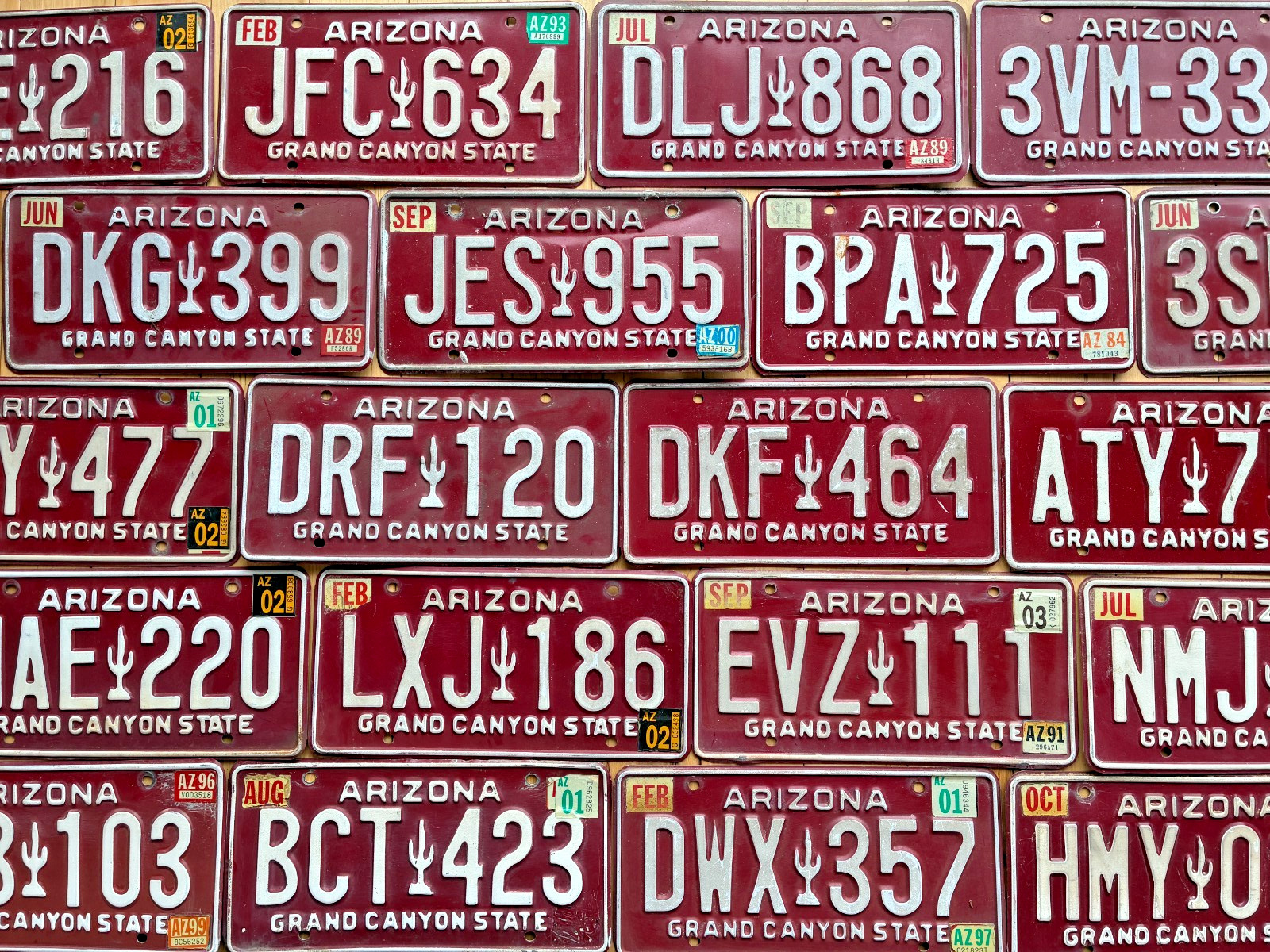 10 Arizona Maroon Cactus License Plates - 1981 to 1997