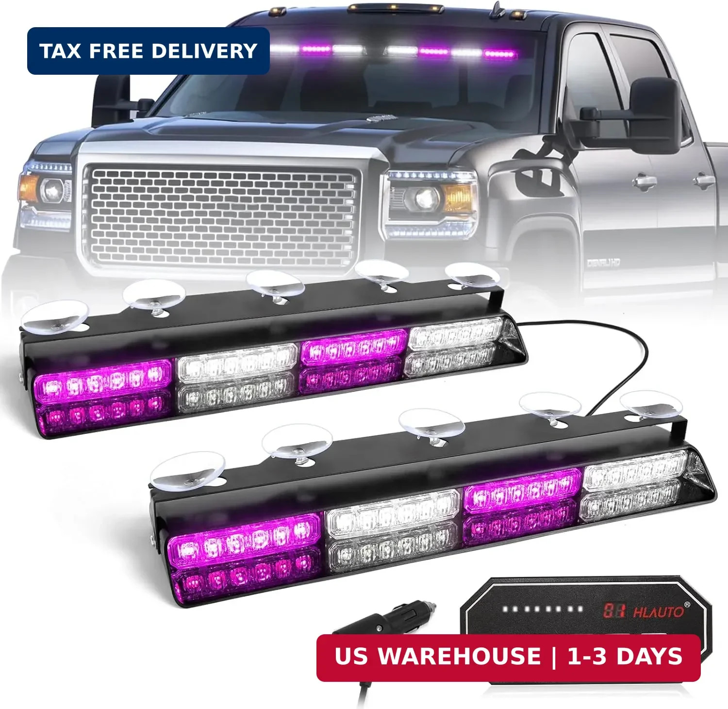 HLauto 604N Emergency Dash Strobe Lights: 2x16.8 inch Purple White Security Ligh