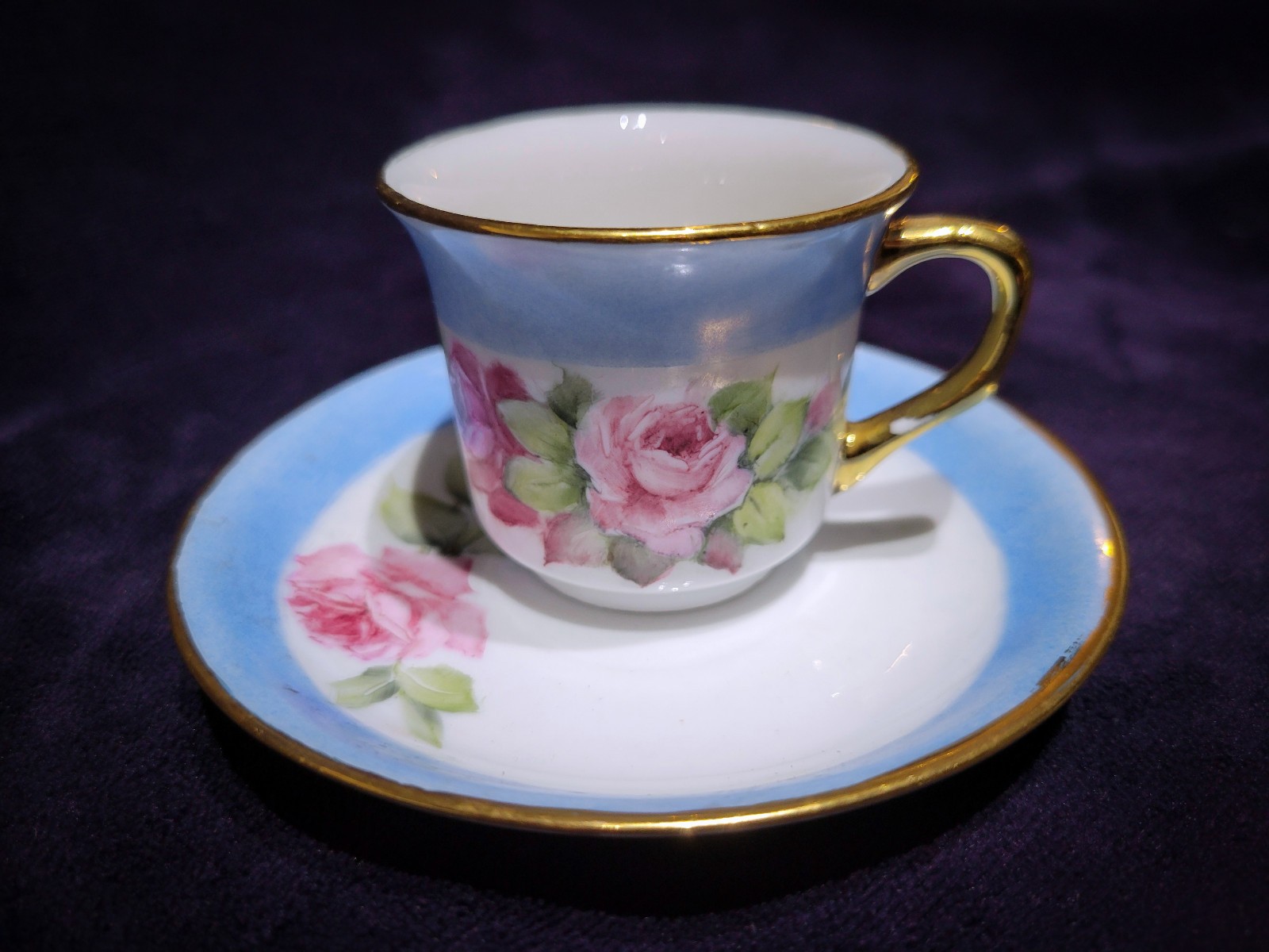 Vintage Hand Painted Porcelain Teacup and Saucer - Signed Rose Shirk - Pink Rose