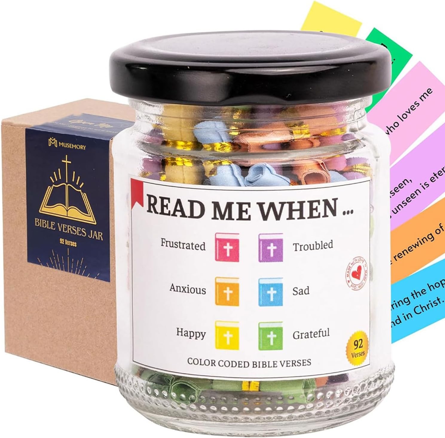 Bible Verse Jar with 92 Inspirational Scripture Cards Christian Faith Gift