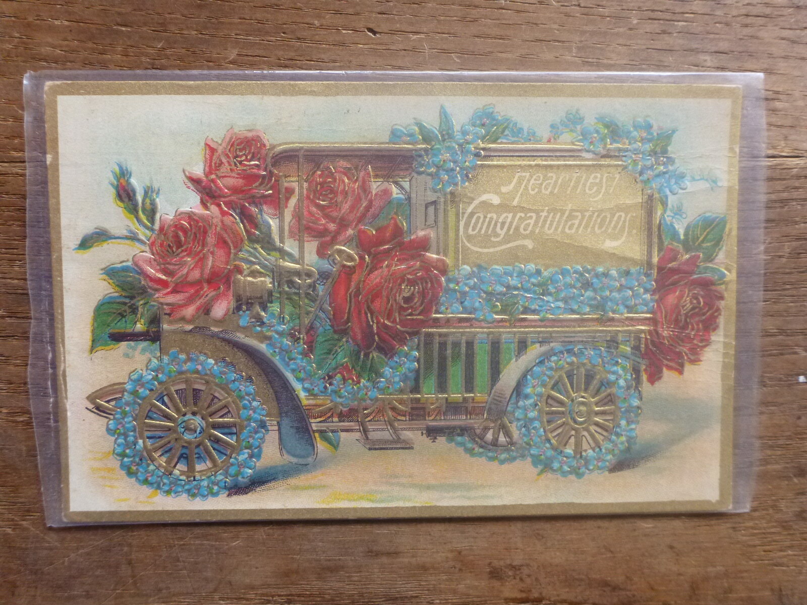 1911 HEARTIEST CONGRATULATIONS ROSE TRUCK EMBOSSED POSTCARD P/M FORT GIBSON, OK
