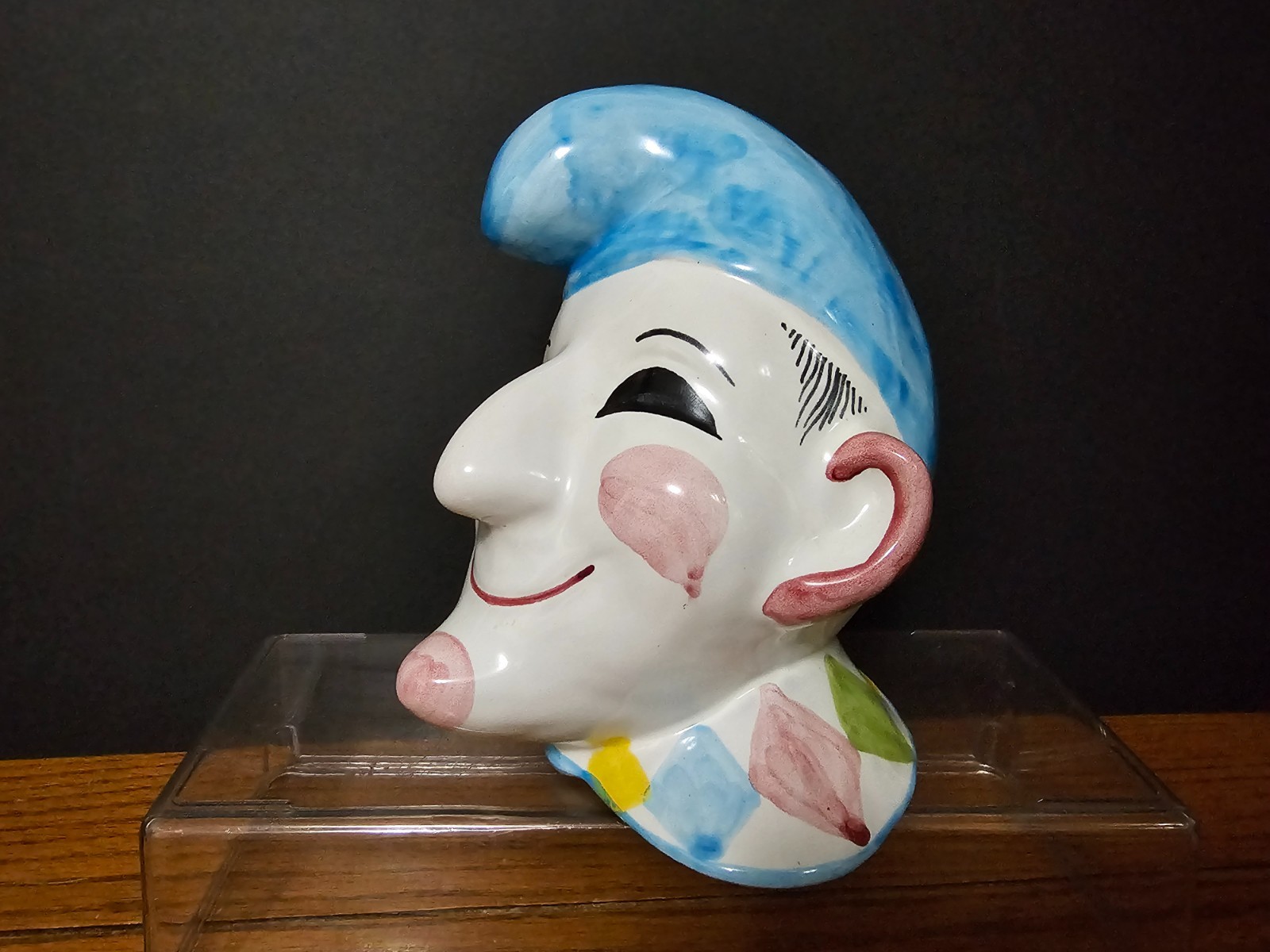 GLAZED POTTERY COIN BANK CLOWN / JESTER MADE IN ITALY