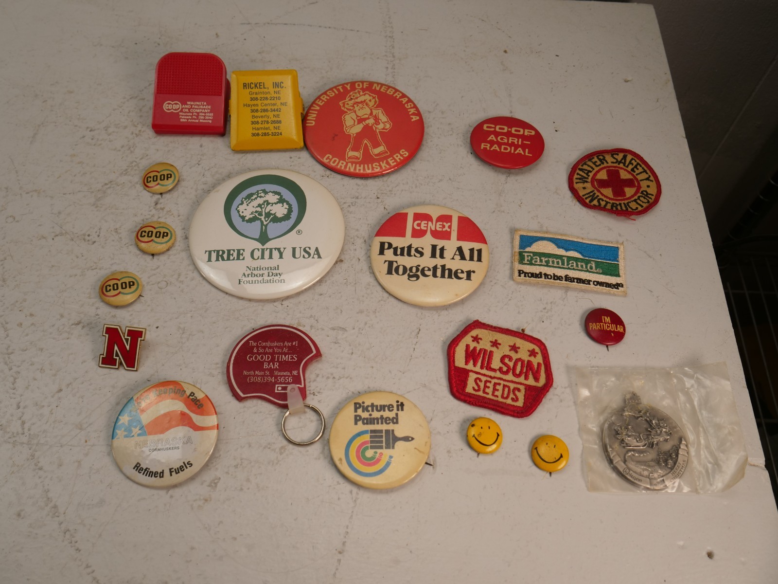 Vintage Nebraska Pin Patch Clip Keychain Farm Collectors Lot