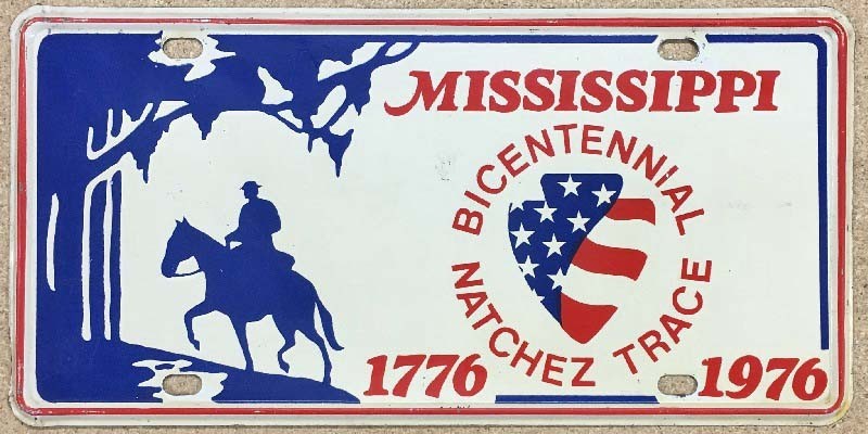 Vintage 1976 Natchez Trace Mississippi USA Bicentennial Booster License Plate